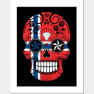 Norwegian Flag Sugar Skull with Roses Posters and Art